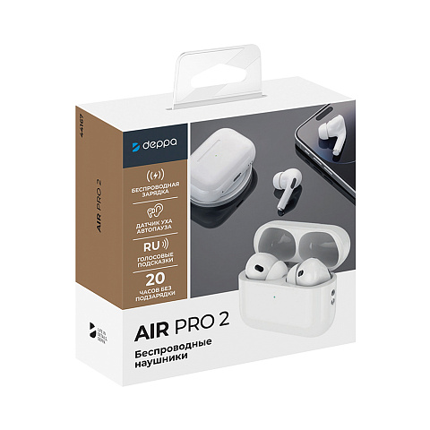 Беспроводные наушники с микрофоном Air Pro 2, TWS, BT 5.3, 300 мАч, QI, белый, Deppa - рис 6.