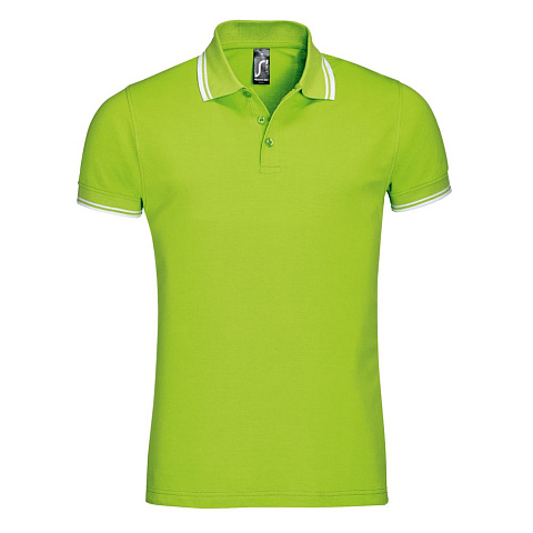 Рубашка поло мужская Pasadena Men 200 с контрастной отделкой, зеленый лайм с белым - рис 2.