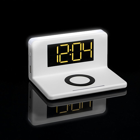 Часы настольные с беспроводным зарядным устройством Pitstop, белые - рис 9.