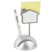 Подставка для визиток и ручки с держателем для бумаги Домик, серебристый/белый (Р)