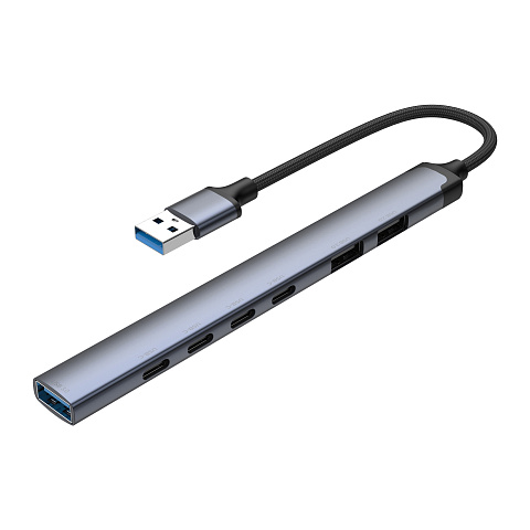 USB-хаб USB-A 3.0 + 2xUSB-A 2.0 + 4xUSB-C, серый, Deppa - рис 2.