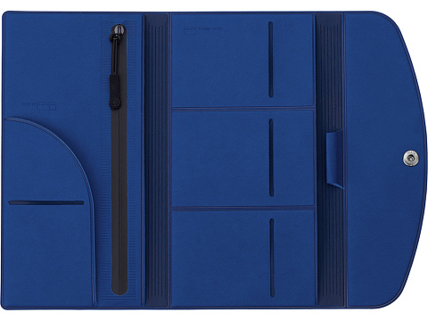 Органайзер для документов на кнопке с отделением для купюр и ручки, упаковка в индивидуальный пакет, синий/темно-синий - рис 5.