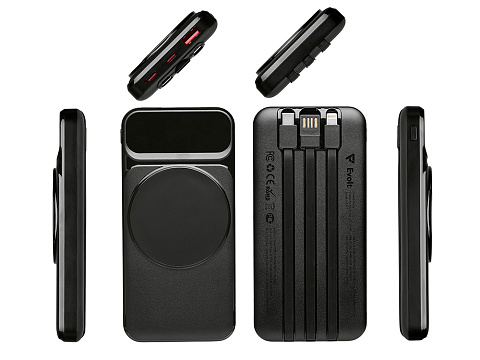 Магнитный беспроводной внешний аккумулятор со встроенными кабелями Мэни,быстаря зарядка, 10000 мАч, черный - рис 3.