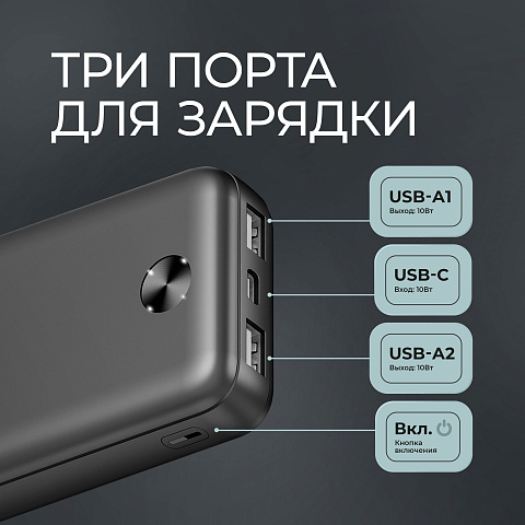Внешний АКБ NRG Power V2 10000 мА-ч, 2A, 2xUSB, черный, Deppa - рис 4.