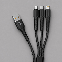 Дата-кабель Armor 3 в 1: micro USB, USB-C, Ligthning, 1.2м, черный, Deppa
