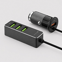 АЗУ 1 USB + 3 USB для пассажиров, QC 3.0, 7А, алюминий, графит, Deppa