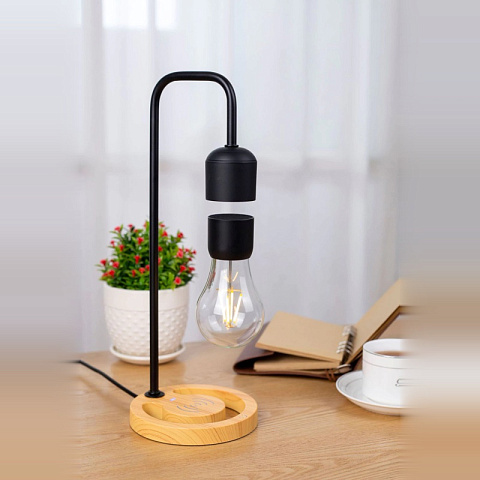 Подвесная левитирующая лампа с беспроводной зарядкой (Black/Wood) - рис 7.