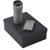 Подарочный набор c вакуумной термокружкой и повербанком С2, серый