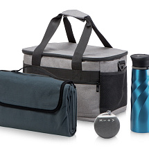 Подарочный набор с пледом и колонкой в сумке - холодильнике  Musical trek, синий