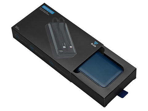 Внешний аккумулятор со встроенными кабелями Фрэйм Про, быстрая зарядка, 20000мач, тёмно-синий - рис 6.