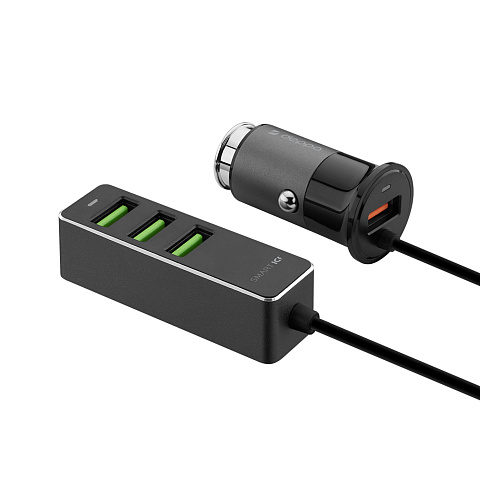 АЗУ 1 USB + 3 USB для пассажиров, QC 3.0, 7А, алюминий, графит, Deppa - рис 2.